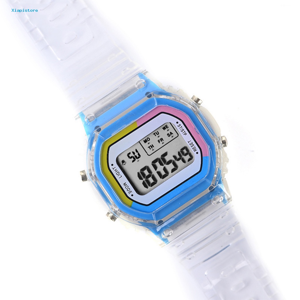 Đồng Hồ Đeo Tay Điện Tử Mặt Vuông Màu Cầu Vồng Chống Thấm Nước Thời Trang Cho Bé