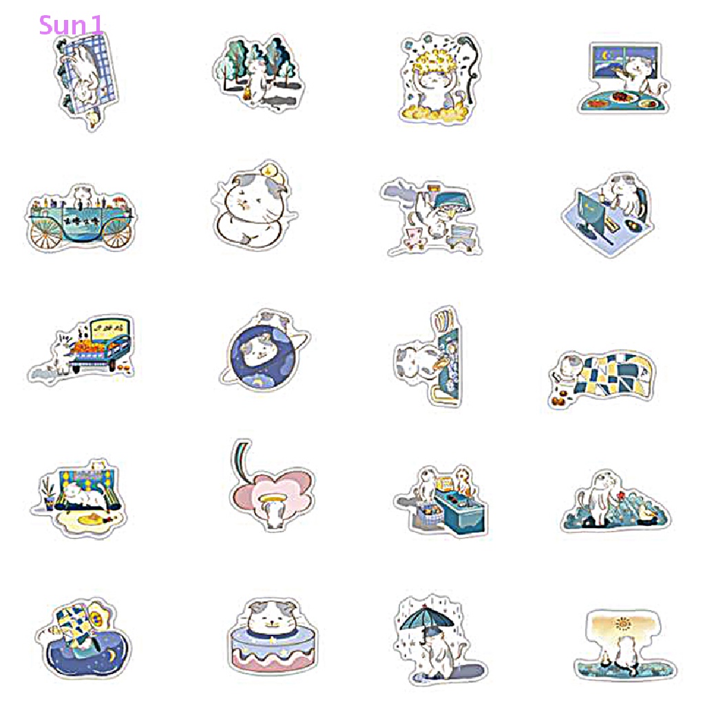 Set 1: 40 Miếng Dán PVC Hình Mèo Hoạt Hình Trang Trí Vali Đàn Guitar