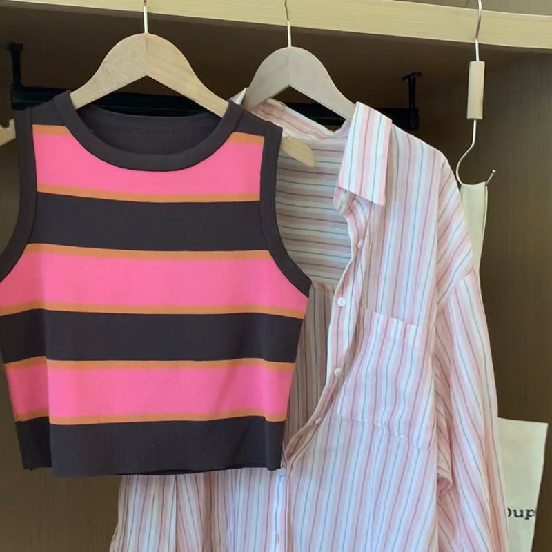 Áo Dệt Kim Không Tay Dáng Ôm Họa Tiết Kẻ Sọc Thời Trang Mùa Hè Dành Cho Nữ
