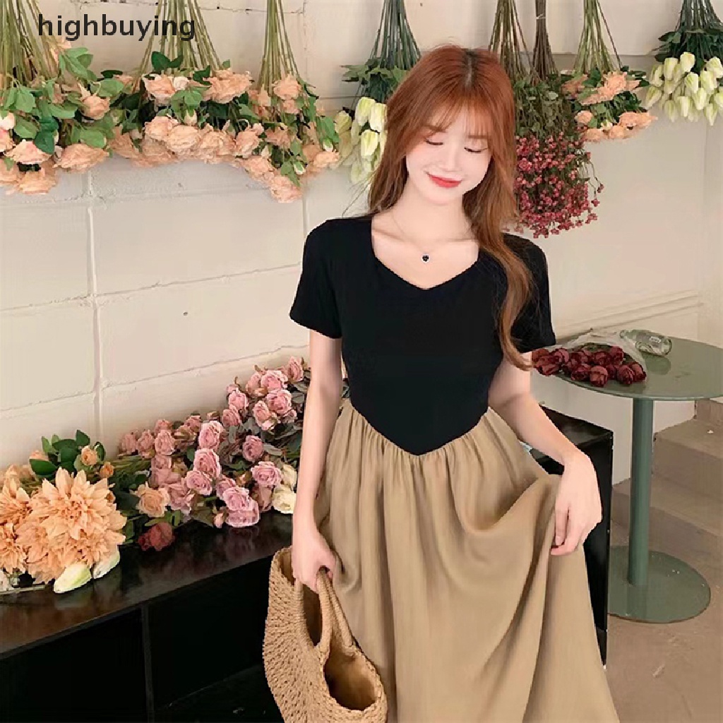 Đầm Midi Tay Ngắn Eo Cao Thời Trang Mùa Hè Hàn Quốc 2023 Cho Nữ