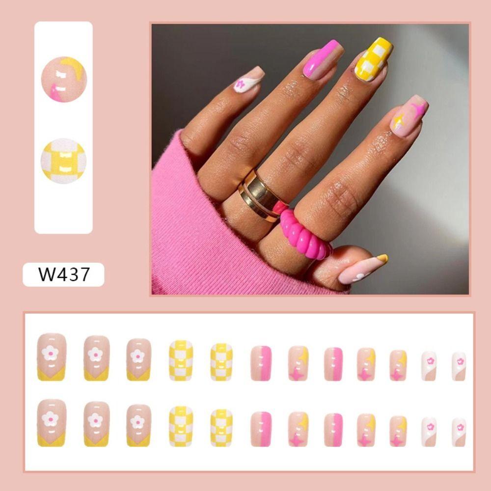 Set 24 Móng Tay Giả Viền Trắng DIY