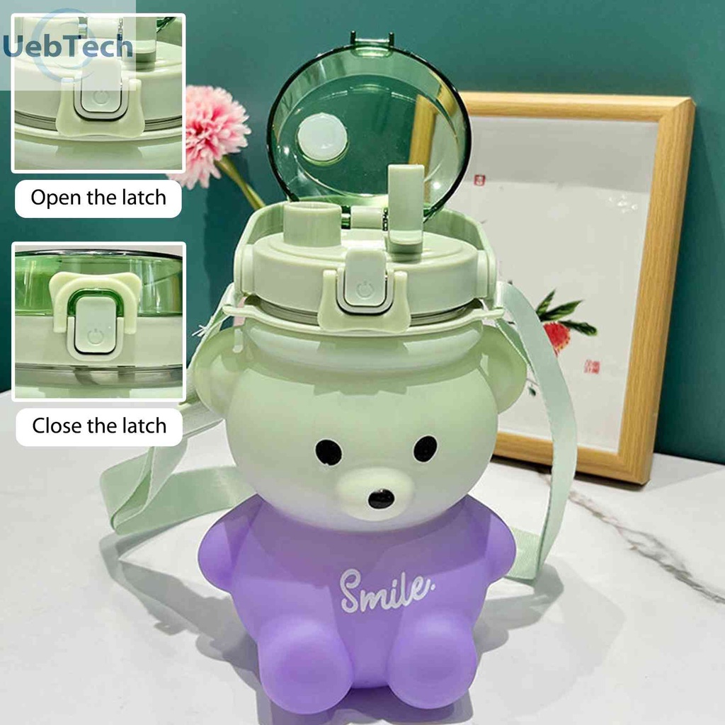 Cốc Uống Nước 1100ml Có Nắp Đậy Và Ống Hút Hình Gấu Dễ Thương