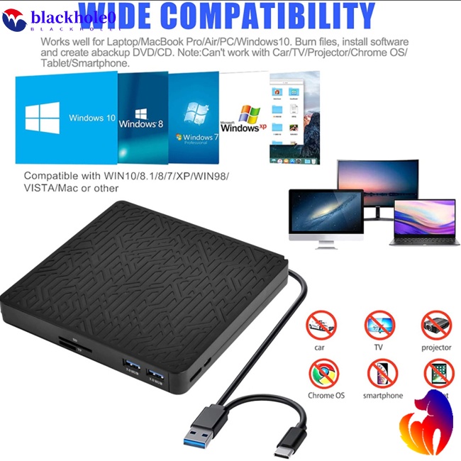 Ổ Đĩa Quang Học 5 Trong 1 Usb 3.0 / Type-C DVD Đa Năng Tiện Dụng