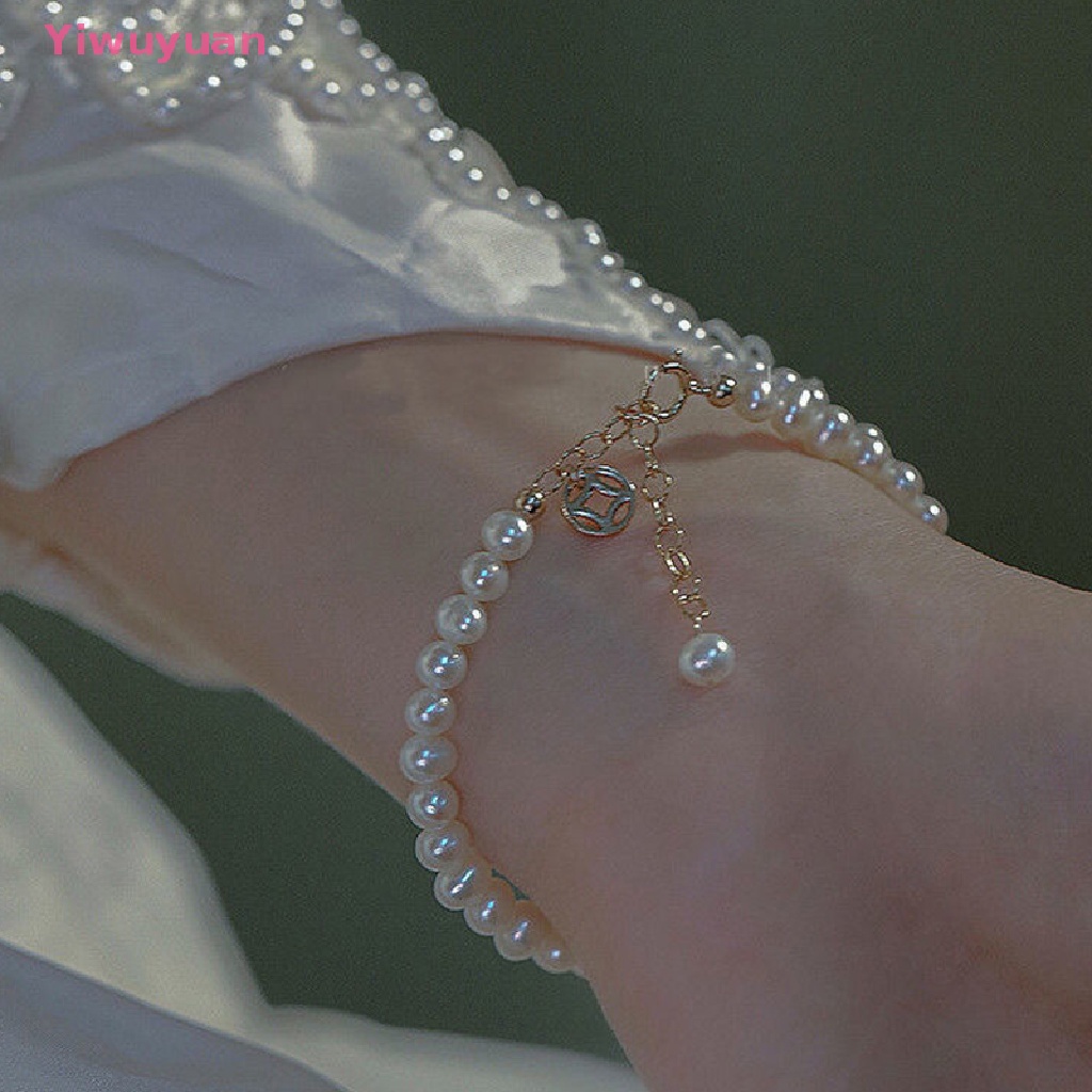 &lt; Yiwuyuan &gt; Vòng Tay Chuỗi Hạt Ngọc Trai Giả Bằng Đồng Rỗng Thanh Lịch Có Thể Điều Chỉnh Phối Tua Rua Dài May Mắn Cho Nữ