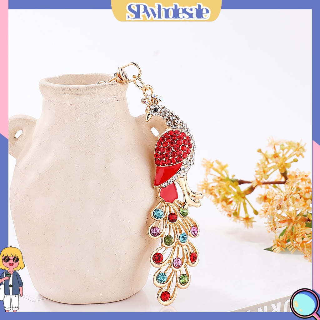 <SPwholesale> Móc Khóa Hình Con Công Ba Chiều Đính Đá Pha Lê Lấp Lánh Trang Trí Túi Xách