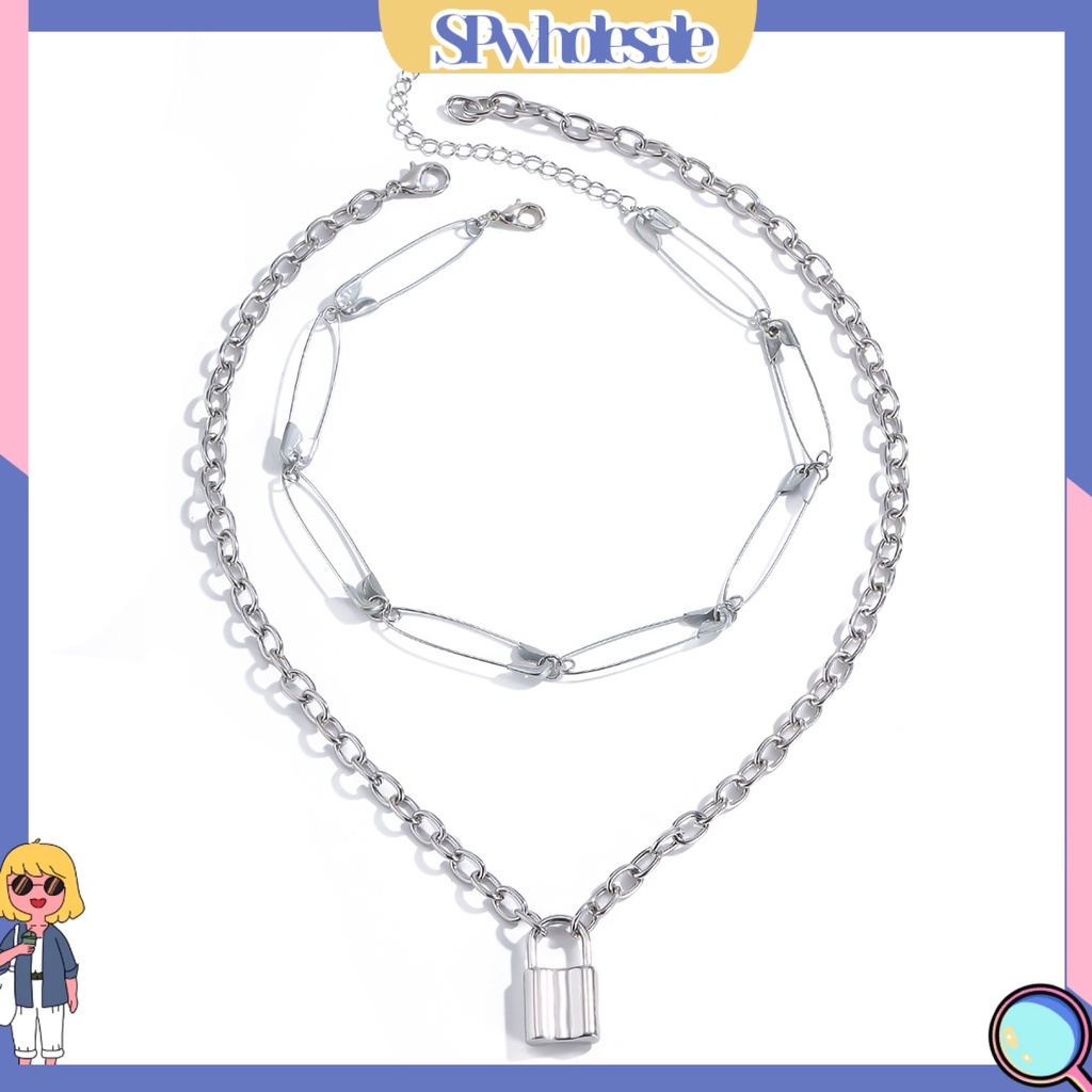 &lt;SPwholesale&gt; Bộ 2 Dây Chuyền Hợp Kim Mặt Hình Ghim Cài Đơn Giản Thời Trang