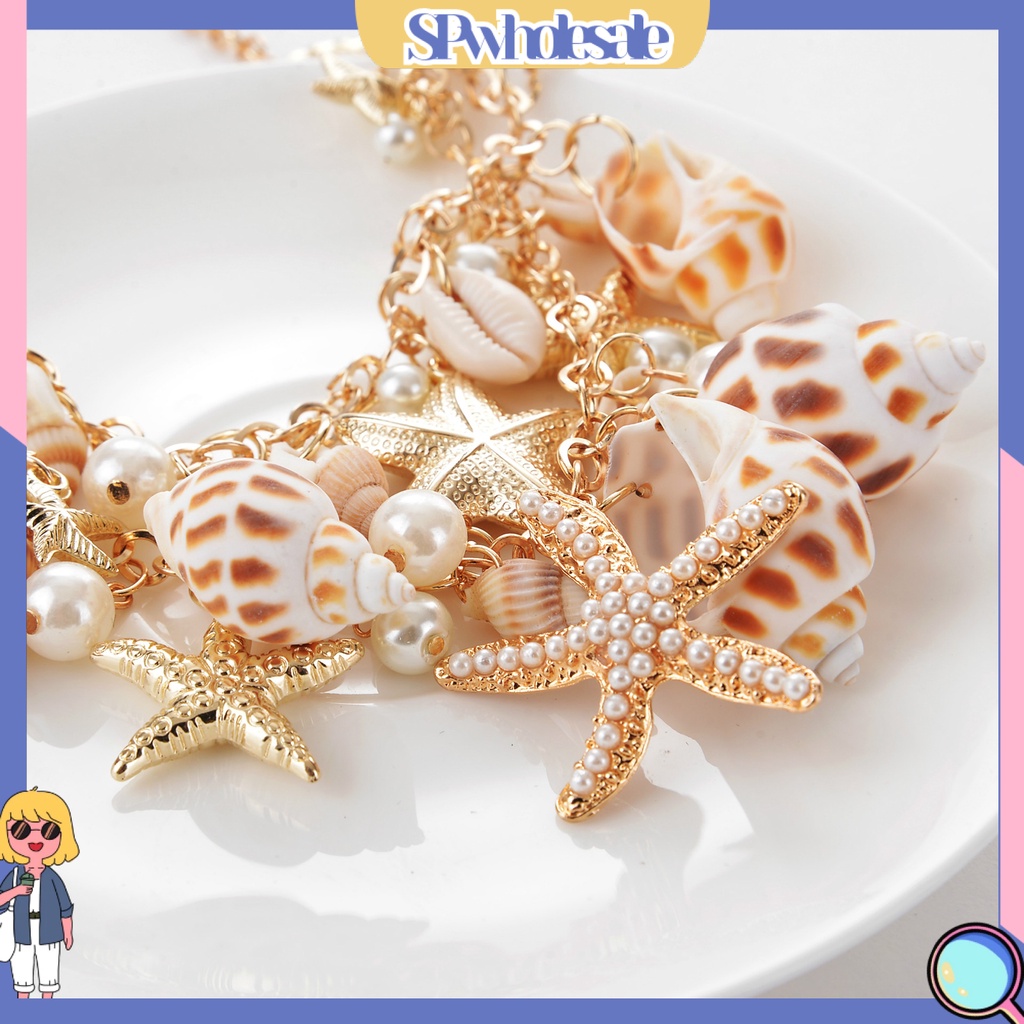 <SPwholesale> Vòng cổ Nhiều Lớp Hình Vỏ Sò / Sao Biển / Ngọc Trai Nhân Tạo Thời Trang Cho Nữ