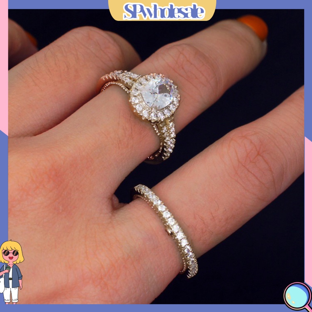 <SPwholesale> Set 2 Nhẫn Đính Hôn Đính Đá Nhân Tạo Nhiều Màu Sắc Lấp Lánh