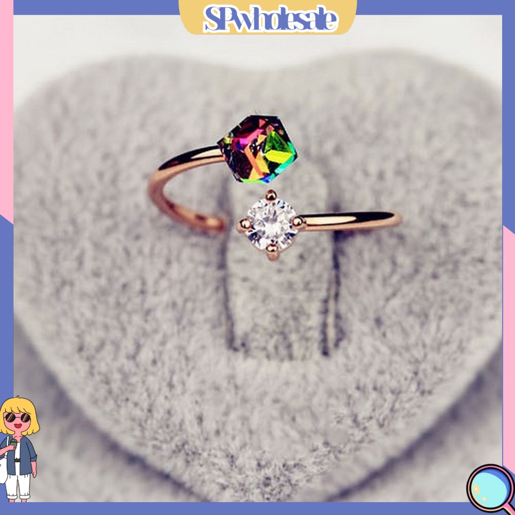 <SPwholesale> Nhẫn Hợp Kim Đính Đá Nhiều Màu Sắc Chống Phai Có Thể Điều Chỉnh