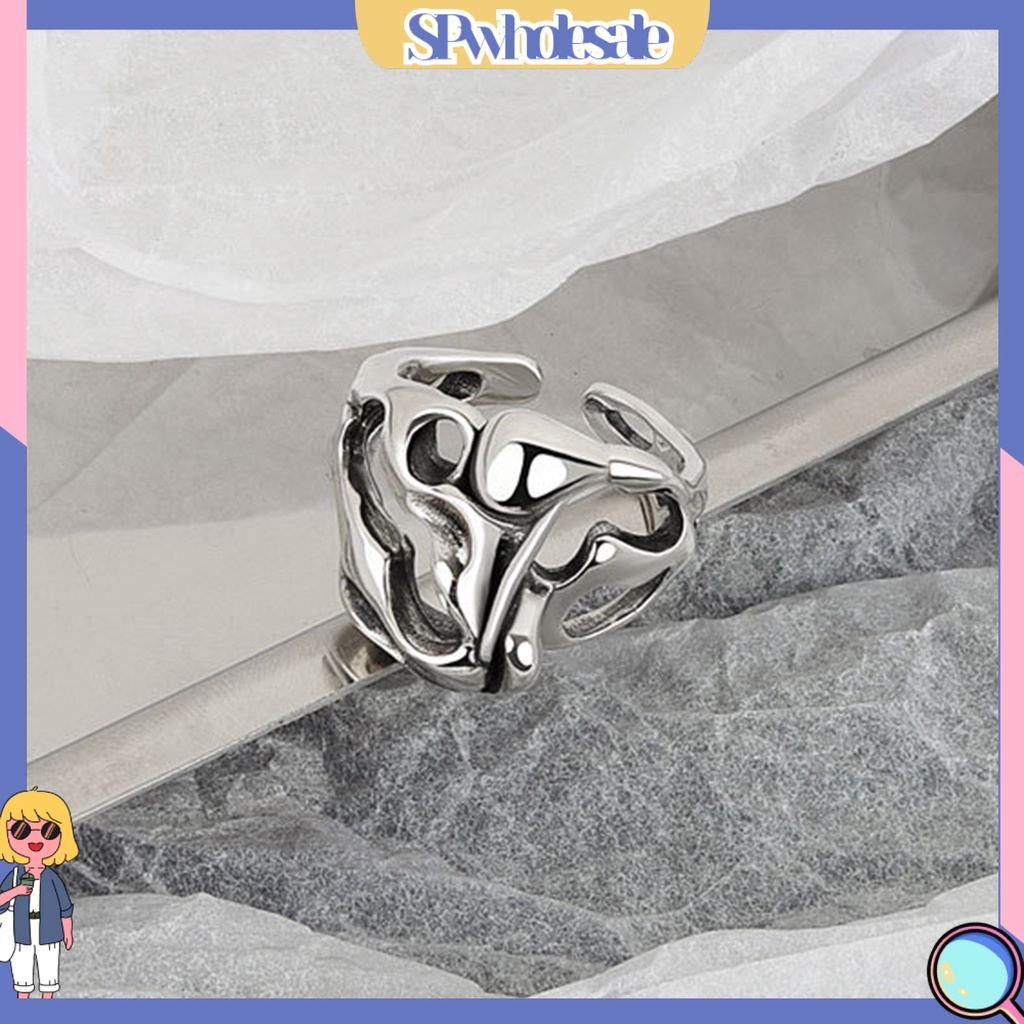 <SPwholesale> Nhẫn Hở Mạ Điện Bóng Cao Màu Trơn Kiểu Retro Tối Giản Có Thể Điều Chỉnh Trang Sức Cho Nữ