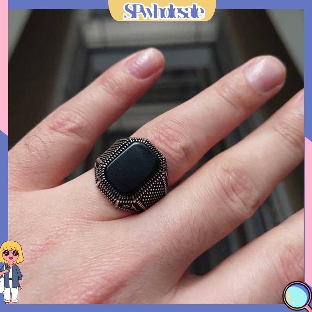 <SPwholesale> Nhẫn Đính Đá Quý Đen Bằng Hợp Kim Sang Trọng Thoải Mái Hợp Thời Trang