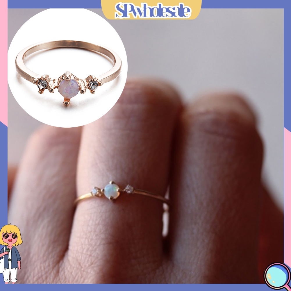 &lt;SPwholesale&gt; Nhẫn Đính Hôn Đính Đá Opal Nhân Tạo Thanh Lịch Dành Cho Nữ