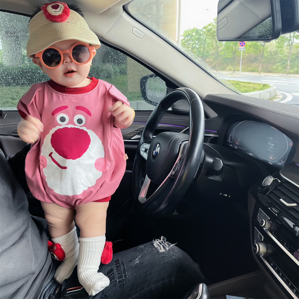 Bộ Áo Liền Quần Tam Giác Bằng Vải Cotton In Họa Tiết Gấu Dâu Tây Hoạt Hình Thời Trang 2023 Cho Bé Sơ Sinh