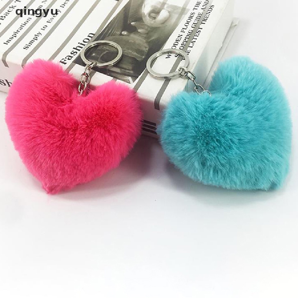 Móc Khóa Lông Thỏ Giả Hình Trái Tim Đáng Yêu Thời Trang Cho Nữ