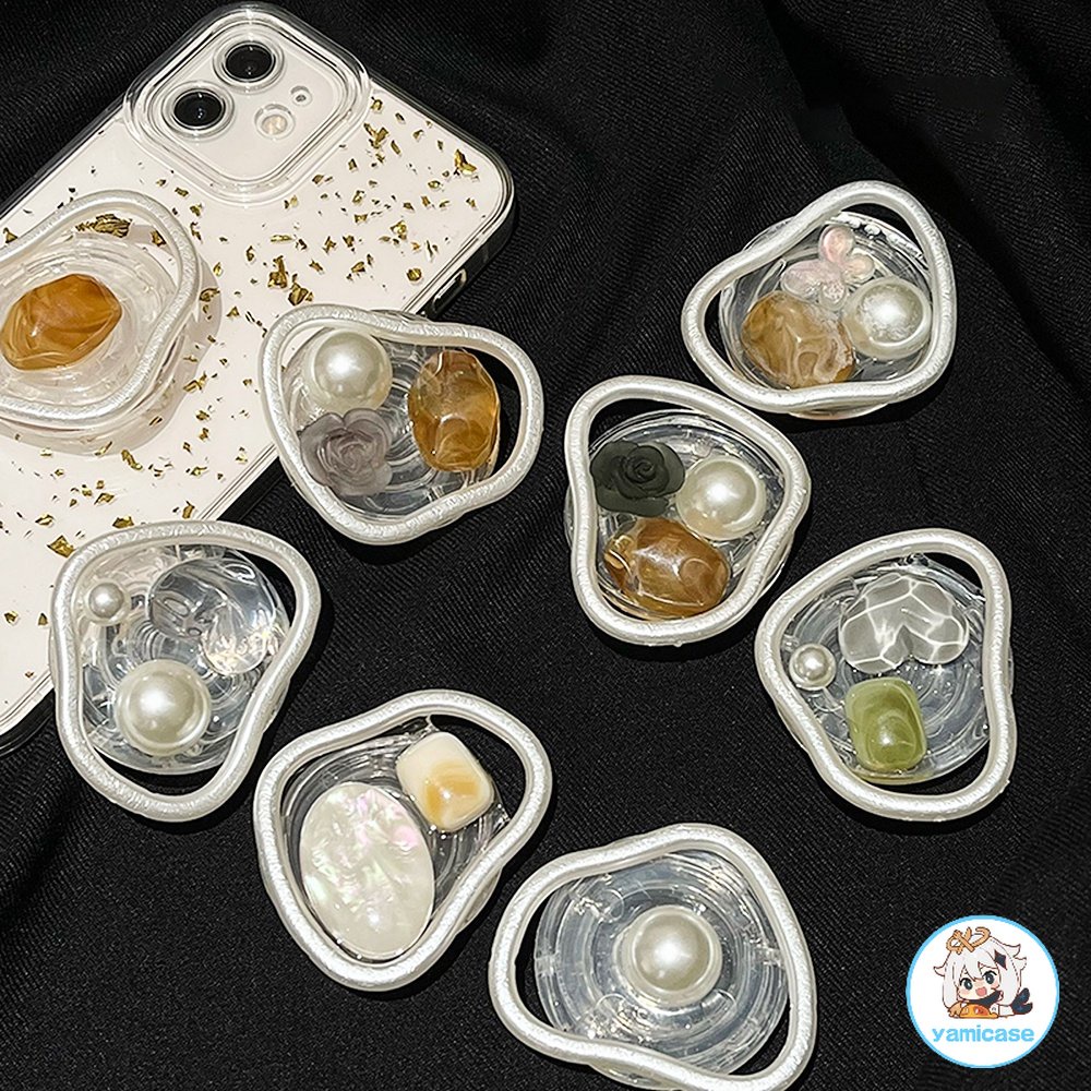 Ốp Điện Thoại Trong Suốt Đính Ngọc Trai 3D Có Giá Đỡ Cho IPhone