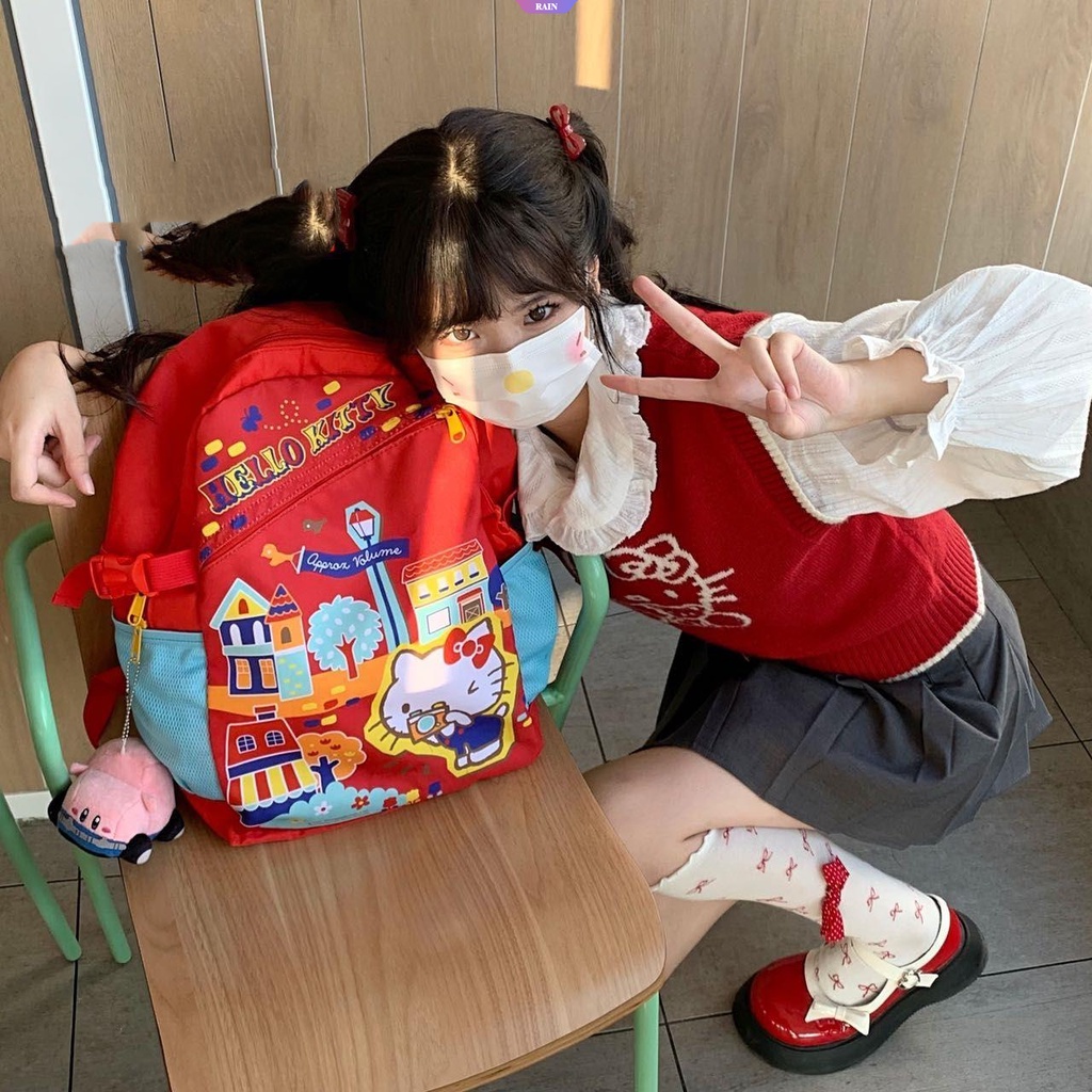 Balo Đi Học / Du Lịch Sức Chứa Lớn Y2K In Họa Tiết Sanrio Hello Kitty Dễ Thương Đa Năng Cho Nữ