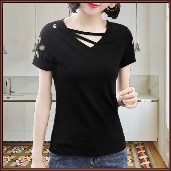 Áo Thun Tay Ngắn Cổ Chữ V Màu Sắc Thời Trang Dành Cho Nữ