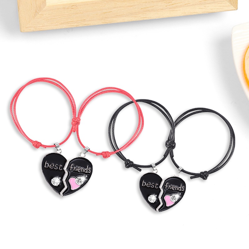 Set 2 Vòng Tay Da Nhiều Lớp Mặt Hình Trái Tim Thời Trang