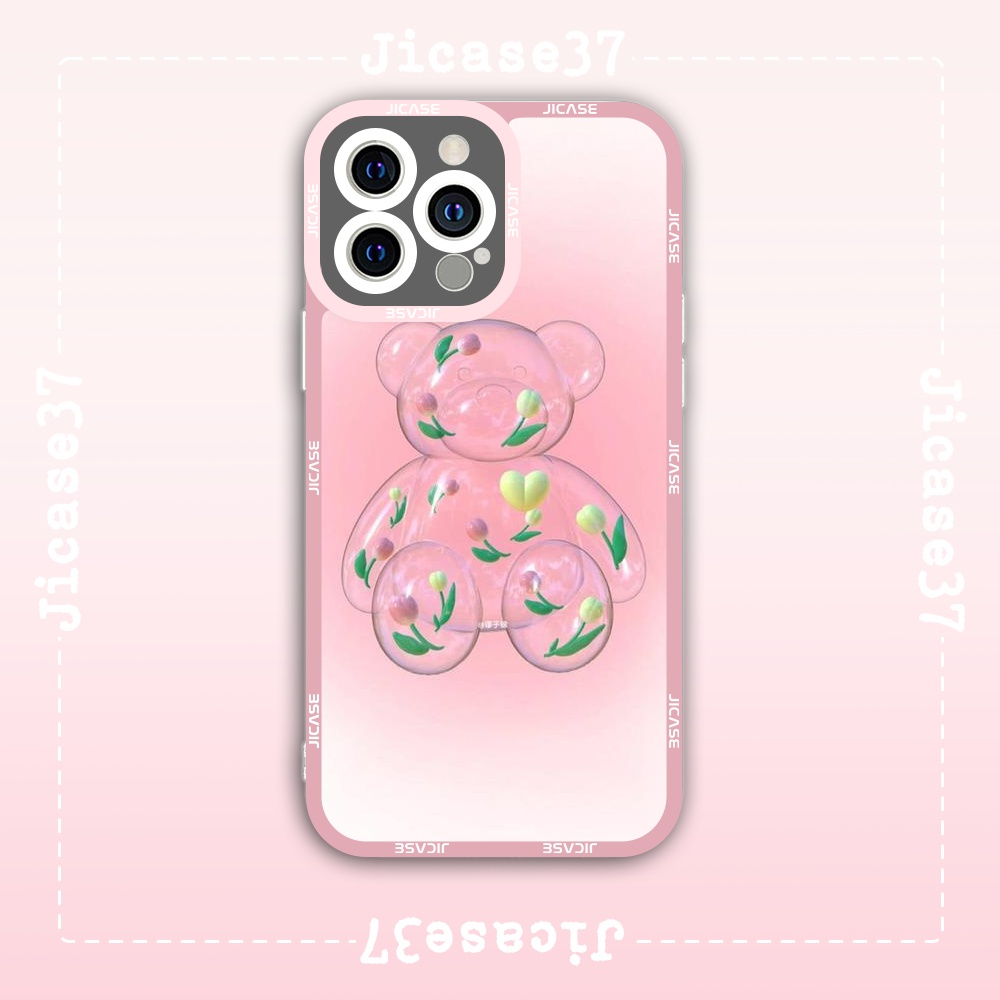 Ốp lưng iphone Cute Case Gấu Bông Teddy Bear Hoạt Tiết Hoa Lá Tặng Kèm Phụ Kiện Túi Xách MK Hình Cute Case