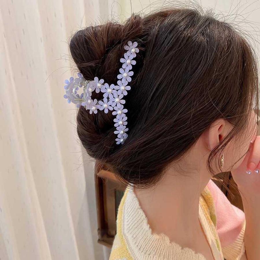 Kẹp Tóc Càng Cua Hình Hoa Bằng Acrylic Đính Ngọc Trai Phong Cách Hàn Quốc Ngọt Ngào Cho Nữ