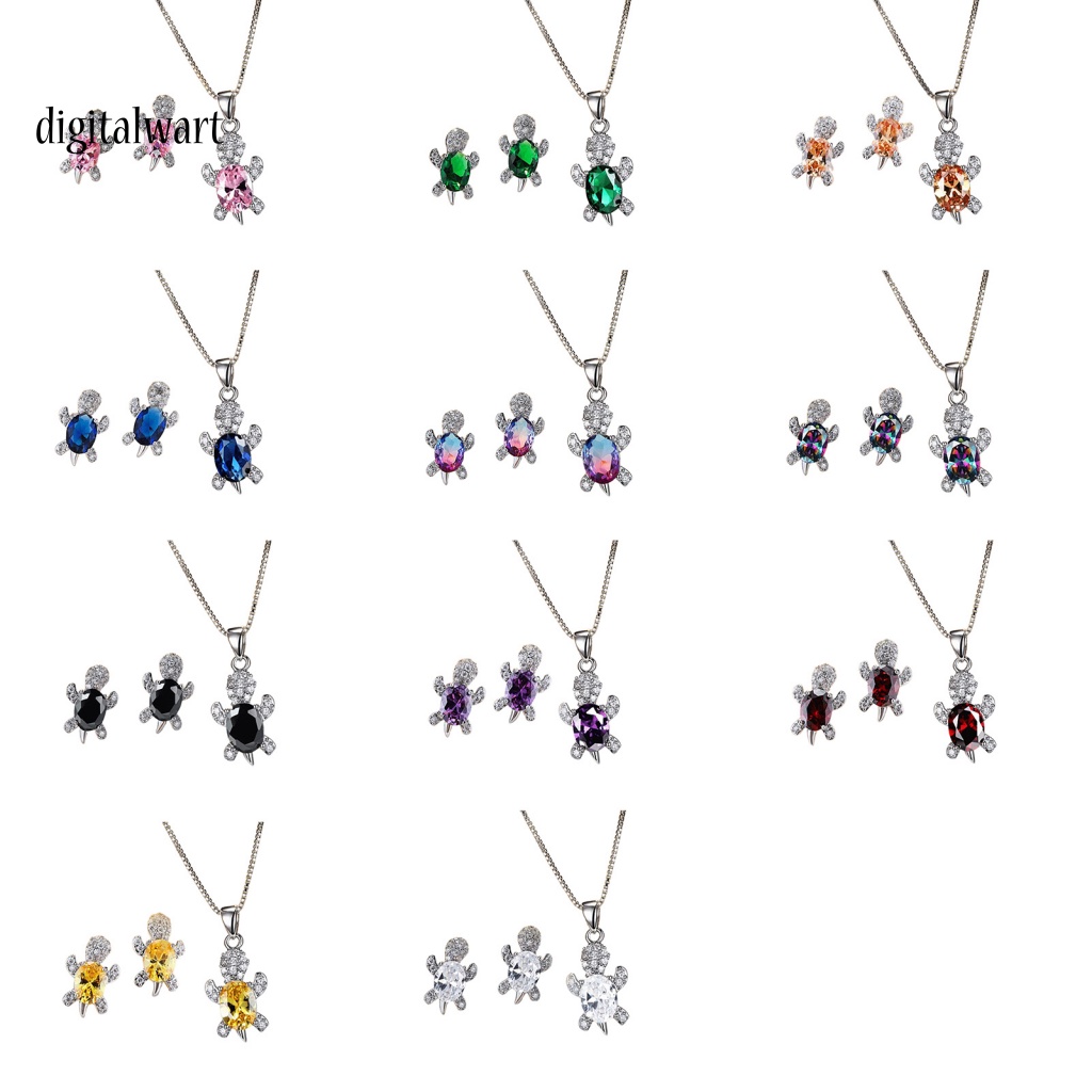 Kỹ Thuật Số| 1 Set Vòng cổ Và Bông Tai Hình Rùa Đính Đá Lấp Lánh