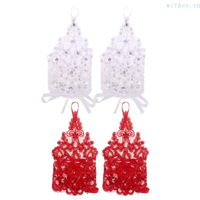 Găng Tay Cô Dâu Hở Ngón Thêu Hoa Phối Ren Rỗng Màu Trắng