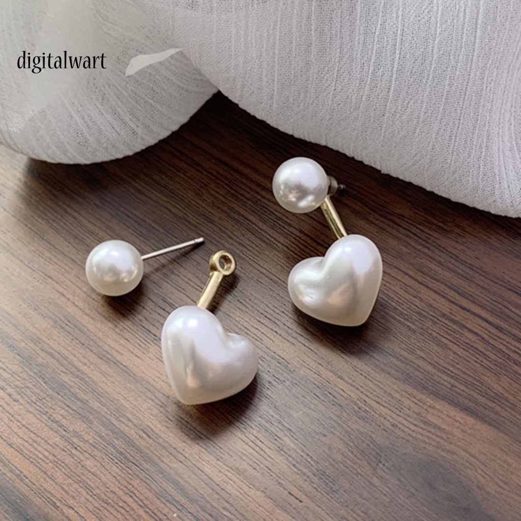 Kỹ Thuật Số| 1 Đôi Bông Tai Hình Trái Tim Đính Ngọc Trai Giả Màu Trắng Thời Trang Dành Cho Nữ