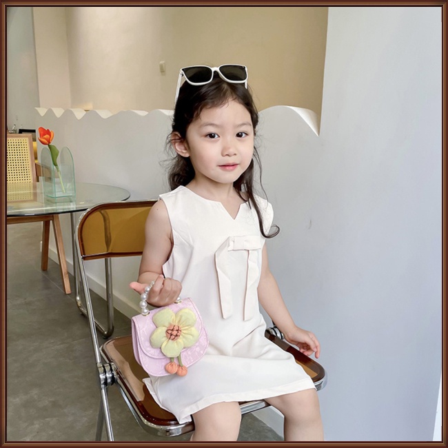 Túi Xách Da Pu Đeo Chéo Phối Ren Hoa Đính Ngọc Trai Thời Trang Cho Bé Gái