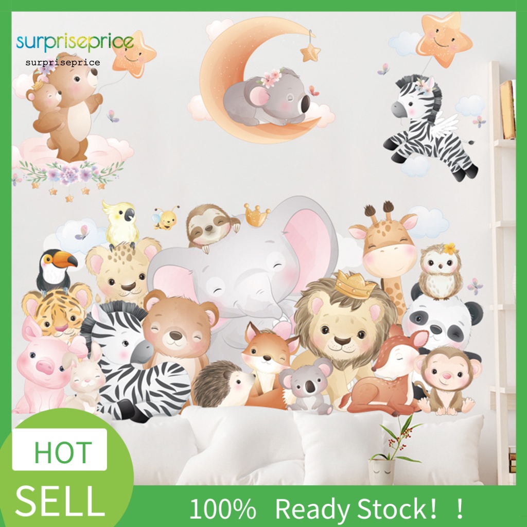 Set 2 Tấm Sticker PVC Dán Tường Chống Nước Họa Tiết Thú Hoạt Hình Trang Trí Phòng Bé