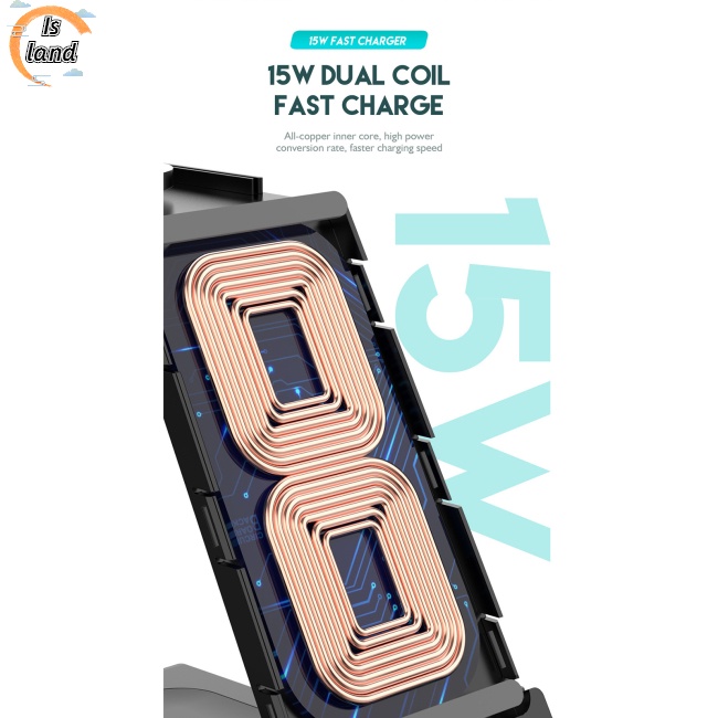 Đế Sạc Nhanh Không Dây 3 Trong 1 15w Cho Điện Thoại Ios / Đồng Hồ / Tai Nghe