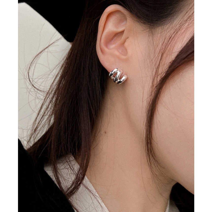 Khuyên Tai Kim Loại Nhiều Vòng Phong Cách Retro Hàn Quốc Độc Đáo Dễ Phối Đồ