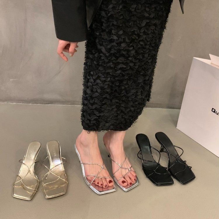 Giày Cao Gót 7CM Da PU Bóng Mũi Vuông Phong Cách Roman Cao Cấp