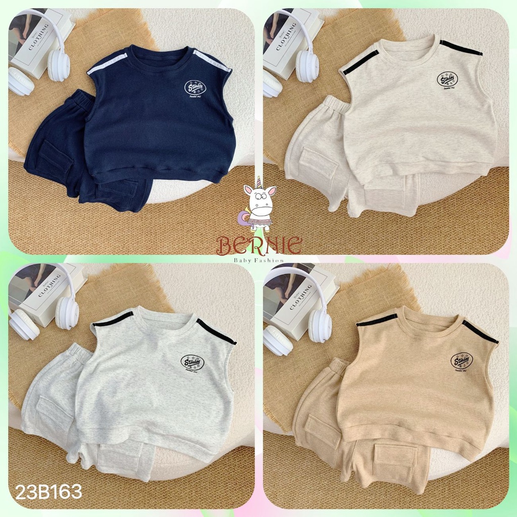 Đồ bộ ba lỗ cho bé trai dáng tank top chile thun cotton mặc đi học đi chơi 1 đến 7 tuổi BERNIE