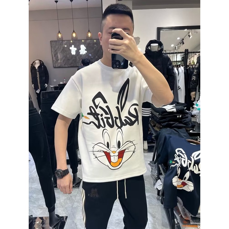 Áo Thun Cotton Ngắn Tay Cổ Tròn In Họa Tiết Hoạt Hình Phong Cách Hàn Quốc Cho Nam Cỡ S-5XL