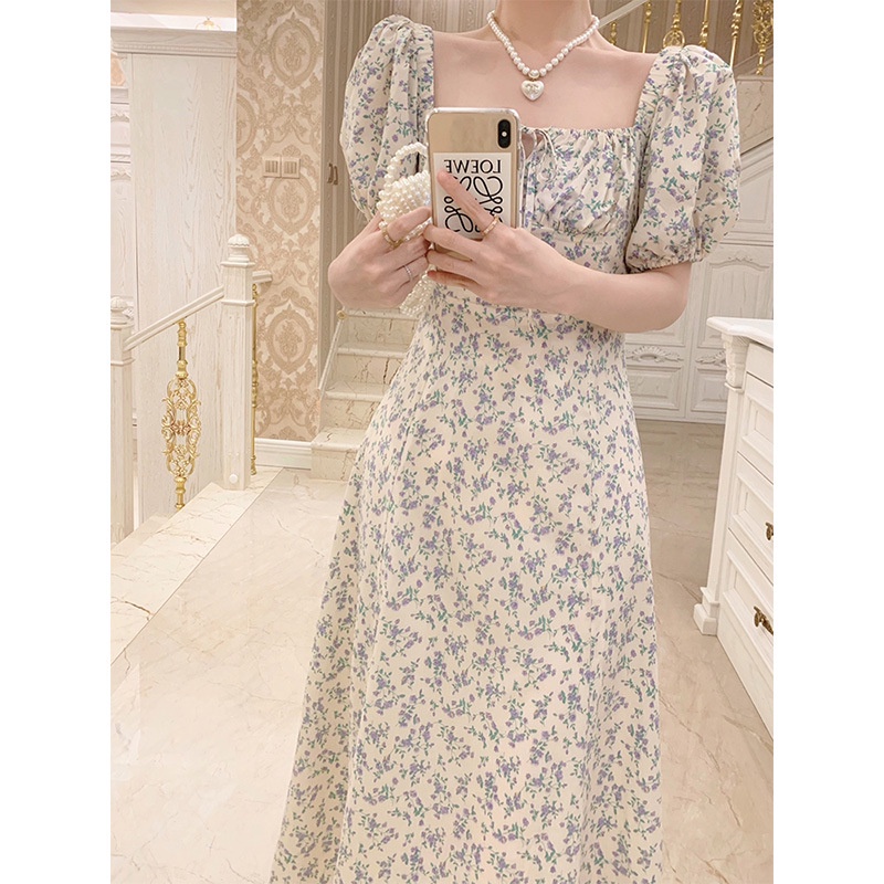 NRVP Đầm Dài Tay Ngắn In Hoa Độc Đáo Thời Trang Mùa Hè Hàn Quốc 2023 Dành Cho Bạn Nữ