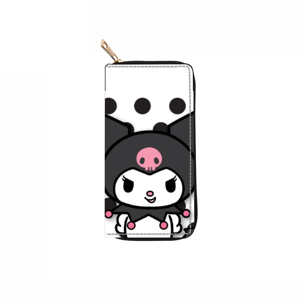 Sanrio kuromi phim hoạt hình dễ thương dây kéo dài ví da pu in sinh viên nhiều thẻ túi đựng thẻ đa chức năng 1