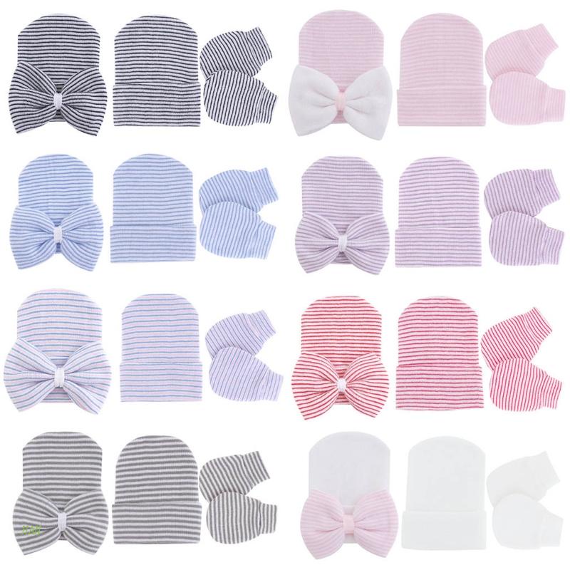 Găng Tay Cotton Mềm Mại Đính Nơ Chống Trầy Xước Cho Bé Sơ Sinh 0-1 Tuổi
