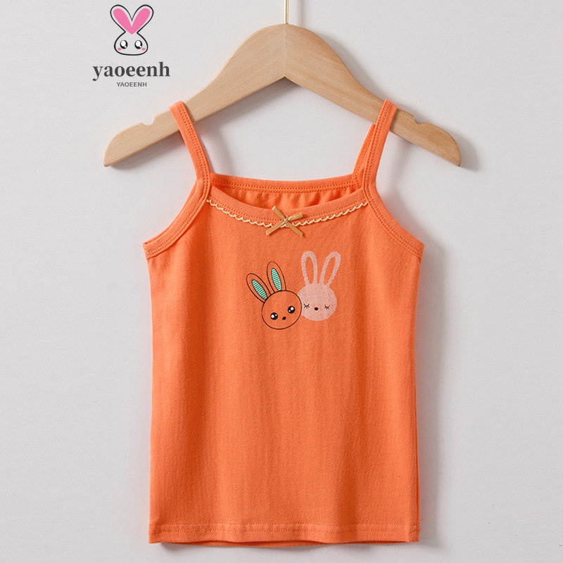 【YAOEENH】Áo Hai Dây Cổ Tròn Bằng Vải Cotton Thoáng Khí Họa Tiết Hoa Dễ Thương Kích Thước Nhỏ Vừa Và Lớn 100-160cm Cho Bé Gái Giao Hàng