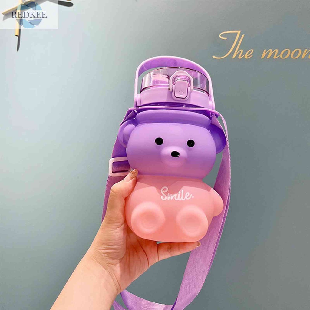 Cốc Uống Nước 1100ml Có Nắp Đậy Và Ống Hút Hình Gấu Dễ Thương