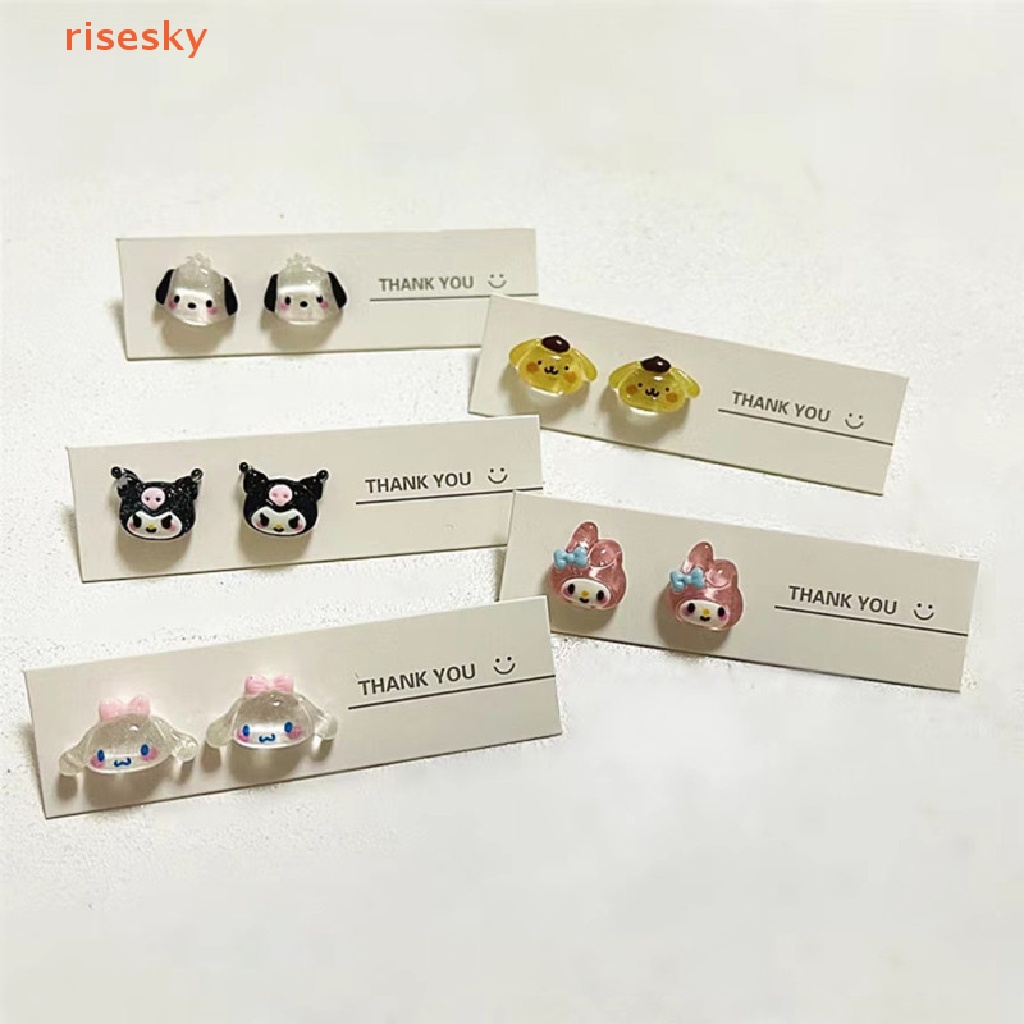 [risesky] Set Bông Tai Sanrio Bằng Nhựa Mềm Phong Cách Harajuku Dễ Thương Cho Nữ