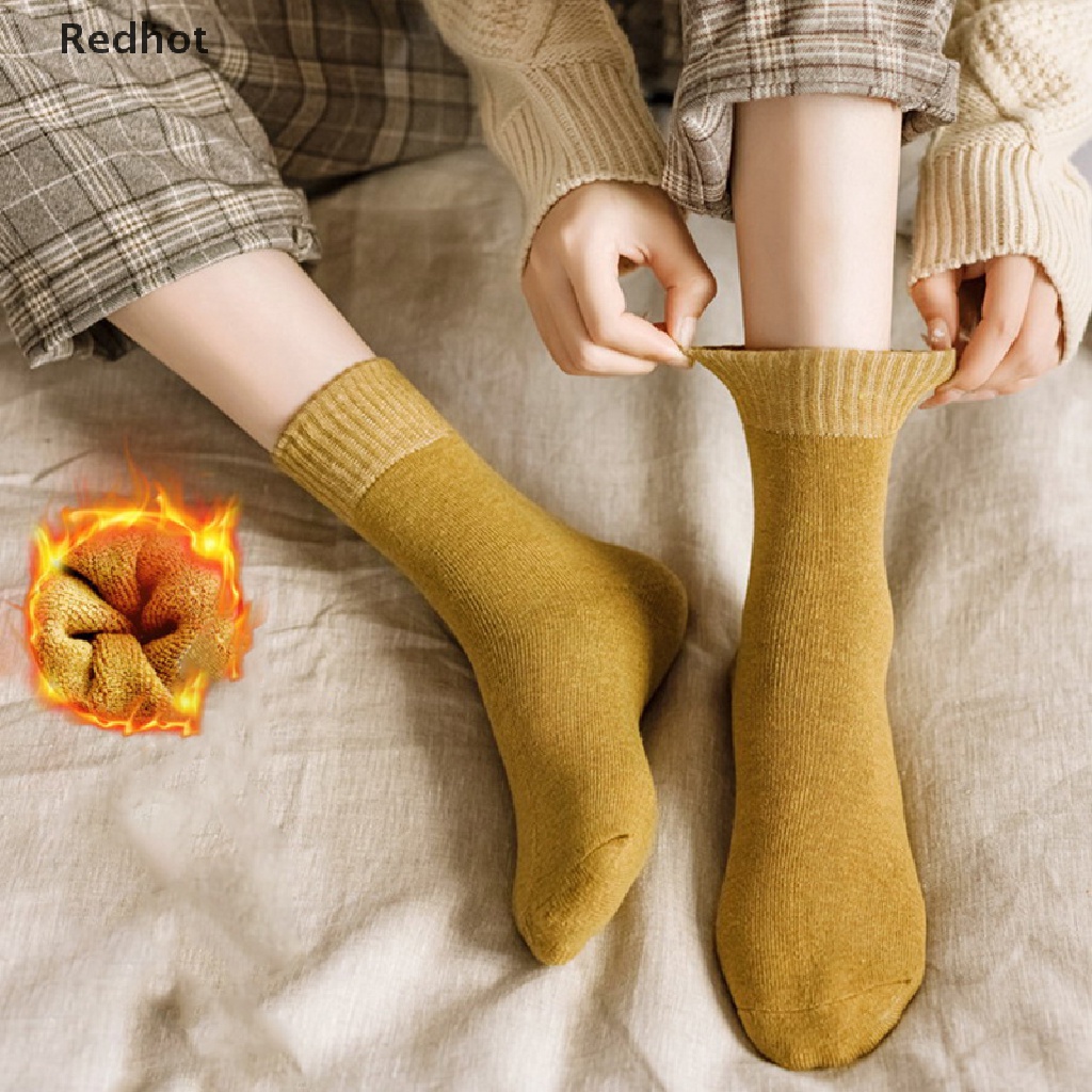 1 Đôi Tất Len Dày Giữ Ấm Màu Trơn Thời Trang Mùa Đông Dành Cho Nữ