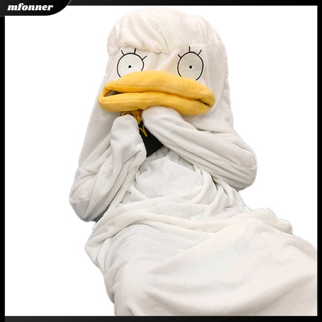 Túi Ngủ Flannel Dày Dặn Hình Vịt Vui Nhộn Kèm Dép Dành Cho Nữ