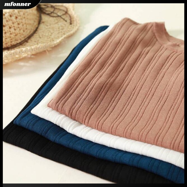 Áo Dệt Kim Tay Ngắn Cổ Tròn Màu Sắc Đơn Giản Cho Nữ Có Size Lớn