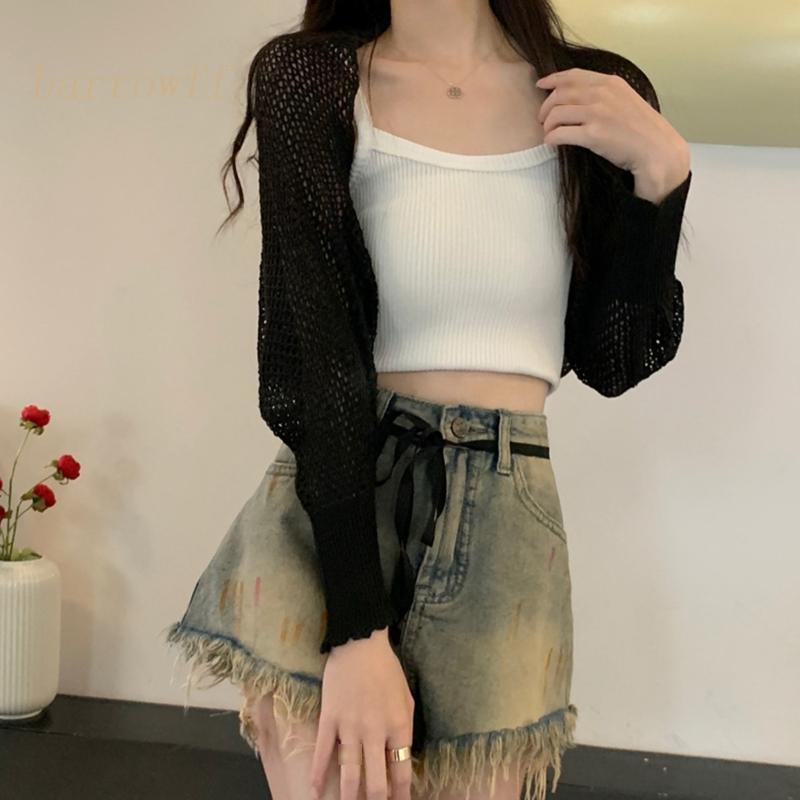 Brroa Áo Khoác Cardigan Đục Lỗ Thời Trang Mùa Hè Hàn Quốc Cho Nữ Đi Biển Mua Sắm Hàng Ngày