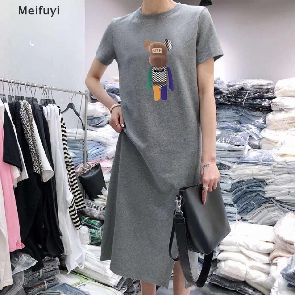 Đầm Thun Tay Ngắn Dáng Rộng In Họa Tiết Phong Cách Hàn Quốc Thời Trang Mùa Hè Xinh Xắn Cho Nữ