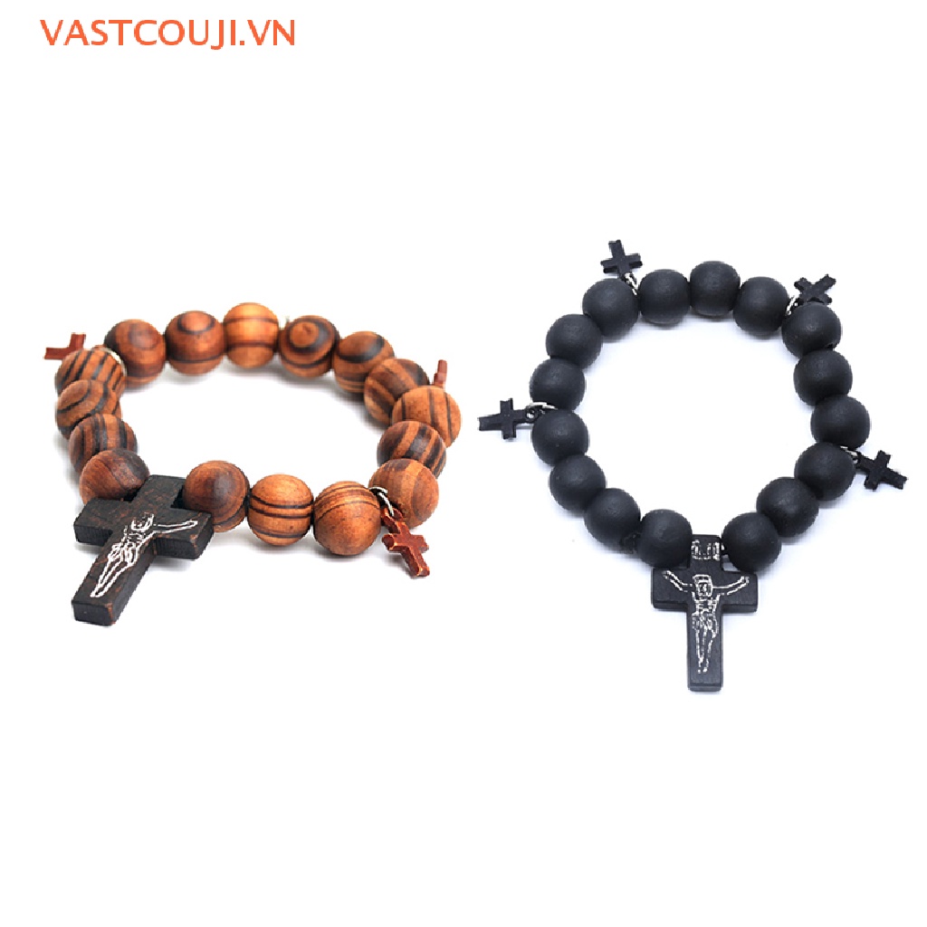 Vòng Tay Chuỗi Hạt Phối Mặt Thánh Giá Phong Cách Retro