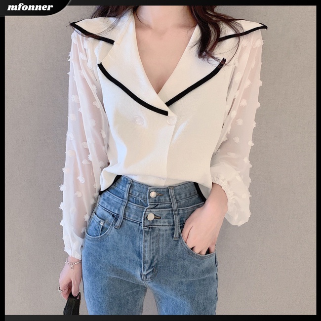 Áo Sweater Dệt Kim Tay Dài Cổ Chữ V Phối Lưới Dáng Ngắn Thời Trang Cho Nữ