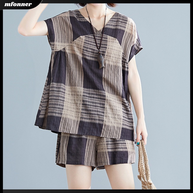 Set Áo Tay Ngắn Cổ Chữ V + Quần Short Dáng Rộng Thời Trang Cá Tính Cho Nữ