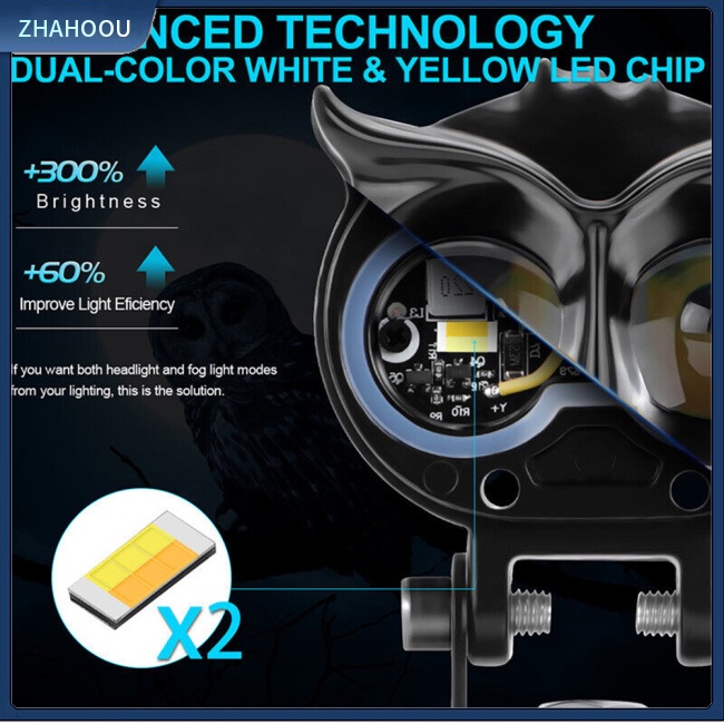 ☃Nhà Cửa☃ Set 2 Đèn Pha Led Chiếu Sương Mù Hai Màu Sắc Hình Chim Cú Dành Cho Xe Mô Tô