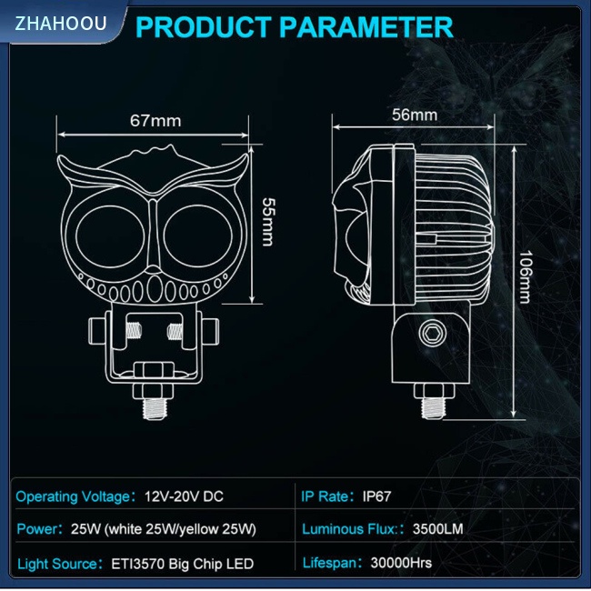 ☃Nhà Cửa☃ Set 2 Đèn Pha Led Chiếu Sương Mù Hai Màu Sắc Hình Chim Cú Dành Cho Xe Mô Tô